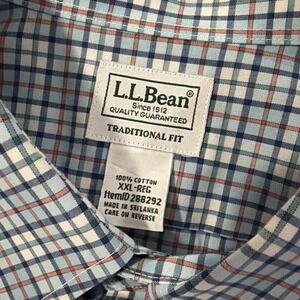 LL Bean Mens Shirt Size XXL Blue / White Check Plaid 100% Cotton Lightweight
